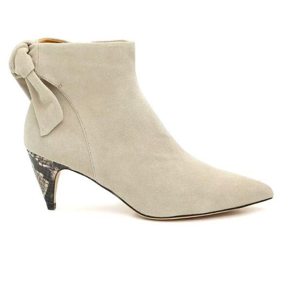 New JOIE Rena Beige Suede Ankle Booties w Snake Print Kitten Heel SZ 8 MSRP $400